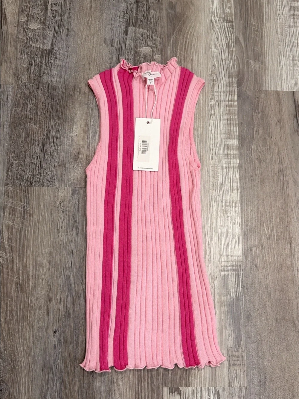 Women’s Pink Ribbed Stripe Tank Top - Sleeveless - Picture 1 of 1